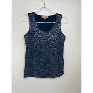 Ellen Tracy Navy Blue Sleeveless Tank Top with Sequins Womens Size Small